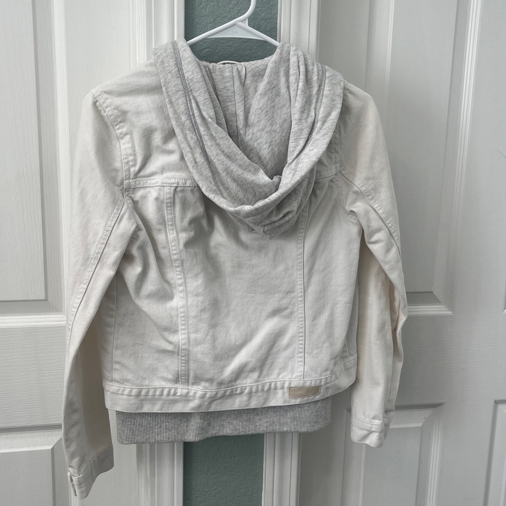 Abercrombie & Fitch White Denim Jacket with Light Gray Hoodie Liner - Picture 2 of 2
